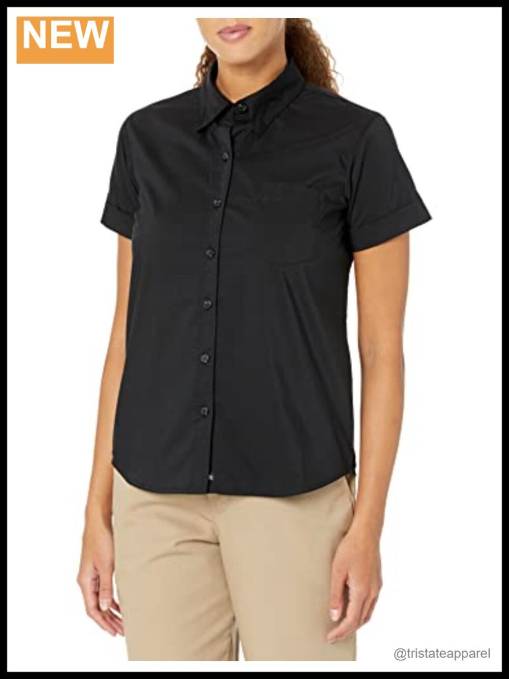 Stretch Poplin Short Sleeve Button Up Shirt Women's Work Office Wear